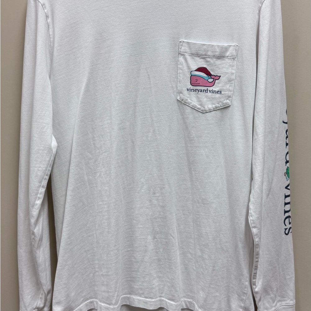 Vineyard Vines Santa Whale Christmas White Long Sleeve Men's Tee Size S